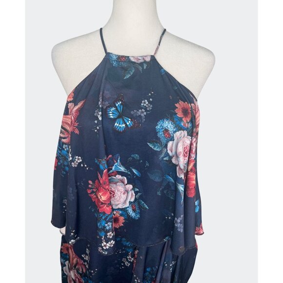 Koh Koh Womens Floral High Neck Maxi Dress Sleeveless Dark Blue Multi-Color 2XL - Picture 15 of 16